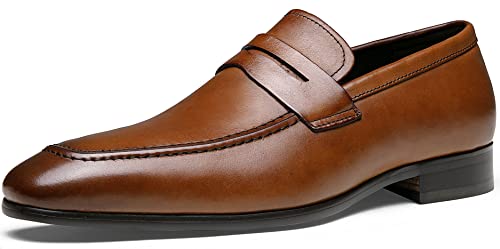 Jouesn Herren-Anzugschuhe, Premium-Leder, Penny-Slipper für Herren, Slipper, formelle Anzug-Loafers für Männer, 9030A-Braun, 42 EU von Jousen