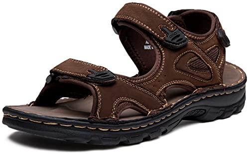 Jousen Herren Sandalen Fußgewölbeunterstützung Casual Echtes Leder Sommer Outdoor Strand Angler Sandalen für Herren, Sandalen mit offenem Zehenbereich, Dunkelbraun, 43 EU von Jousen