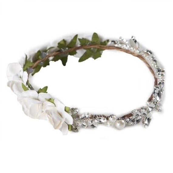 Blumenkrone Halo Kranz Haarband Mit Einer Vergoldeten Oder Versilberten Kristall Strassborte von JovanJane
