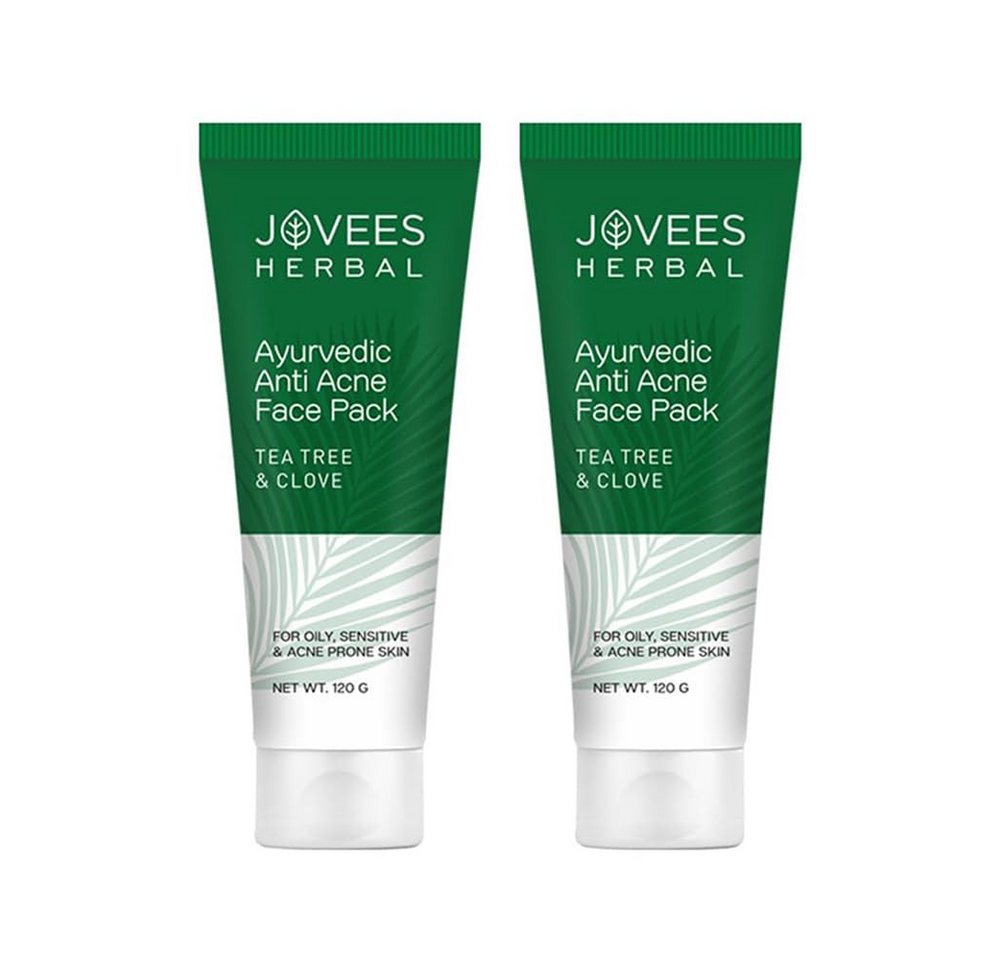 Jovees Gesichtsmaske Herbal Tea Tree & Clove Gesichtspackung, Anti-Septikum & Anti-Akne Ayurvedisches Antiseptikum & Anti-Akne, 2-tlg., Ayurvedic antiseptische AntiAkne Gesichtspackung reinigt die Haut tief von Jovees