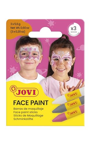 Jovi - 3 x Fantasy Gesichts-Make-up-Sticks Rosa Silber Weiß Karneval Halloween Hypoallergen (175FA) von Jovi