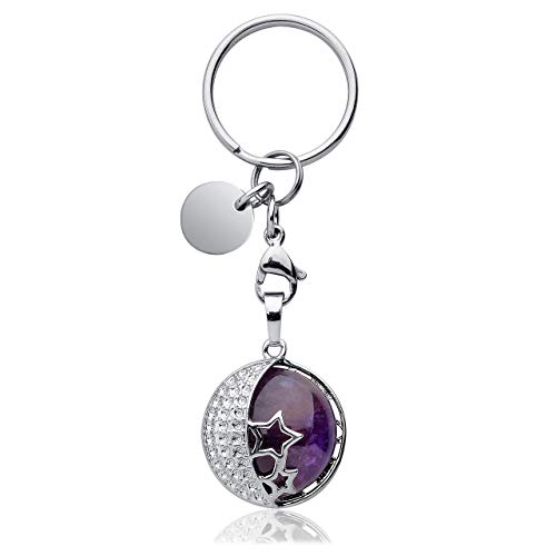 JOVIVI Amethyst Kristall Schlüsselanhänger Silber Mond Stern Stein Heilstein Edelstein Schlüsselanhänger Auto Schlüsselanhänger Anhänger Tasche Charms Frauen von Jovivi