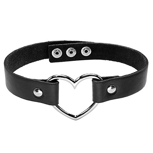 JOVIVI Schmuck,Handgefertigt Gotik Punk Lederhalsband Choker Niet Herz Sklave Kragen Halsketten Echt Leder(Schwarz) von Jovivi