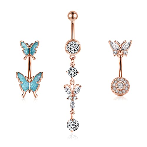 Jovivi 3 Stück Bauchnabelpiercing Set Schmetterling Anhänger 14G Nabelpiercing Chirurgenstahl Belly Piercing Schmuck Damen von Jovivi