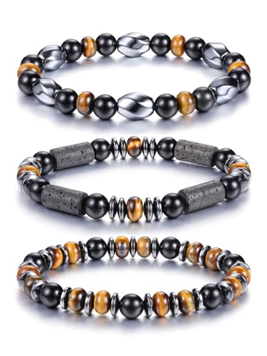 Jovivi 3 Stück Tigerauge Obsidian Edelstein Armband Herren 8mm Heilstein Perlenarmband Healing Reiki Charms Schmuck Männer von Jovivi