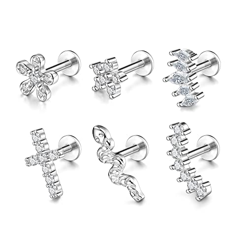 Jovivi 6 Stück Tragus Helix Knorpel Piercing Zirkonia Ohrpiercing Set Edelstahl Ohrringe Silber/Rosegold Ohrschmuck Damen von Jovivi