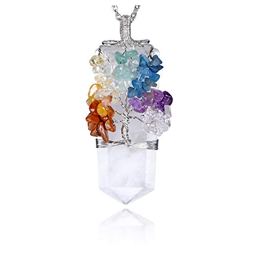 Jovivi 7 Chakra Heilstein Kette Baum des Lebens Wire Wrap Edelstein Anhänger Kristall Halskette Glückskette Schmuck Damen von Jovivi