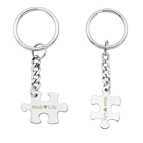 Jovivi Edelstahl Puzzle Schlüsselanhänger mit Gratis Gravur Paar Partner Schlüsselring Keychain Silber Pärchen Geschenke von Jovivi