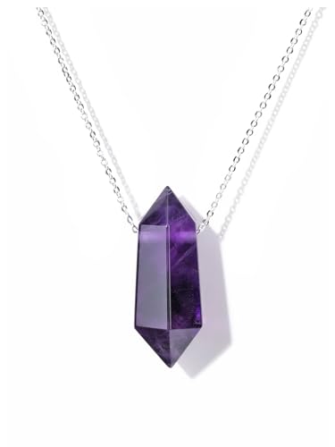 Jovivi Edelstein Amethyst Halskette Heilsteine Kette Hexagon Säulen Anhänger mit Kette Kristall Halskette Amulett Healing Reiki Energiesteine Schmuck von Jovivi