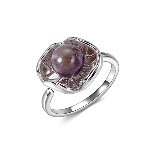 Jovivi Edelstein Blume Ring mit Amethyst/Rosenquarz Steinkugel Blumenförmige Ringe Damen Modeschmuck Versprechen Geschenk von Jovivi