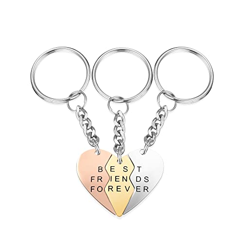 Jovivi Freundschaft Schlüsselanhänger mit Gravur BFF Schlüsselring für 3 Herz Puzzle Keychain Beste Freunde Geschenk von Jovivi