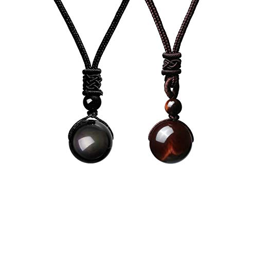 Jovivi Glückskette Obsidian/Tigerauge/Amethyst Stein Perle Anhänger Kette Nylonschnur Halskette verstellbar Geschenkideen von Jovivi