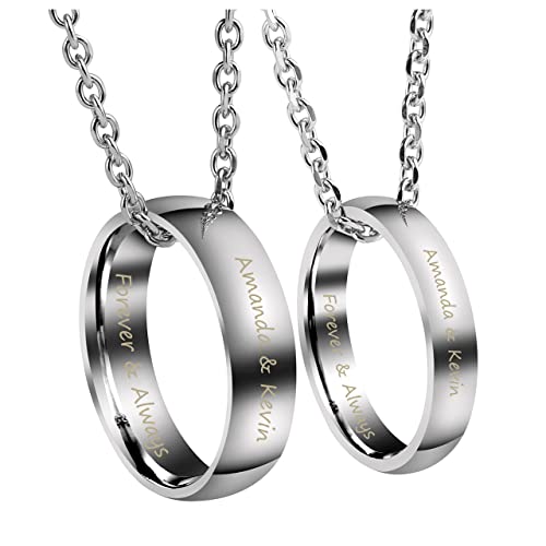 Jovivi Gratis Kundenspezifische Gravur - Personalized Edelstahl Partnerketten Ring Anhänger Kette Valentinstag Pärchen Geschenk von Jovivi