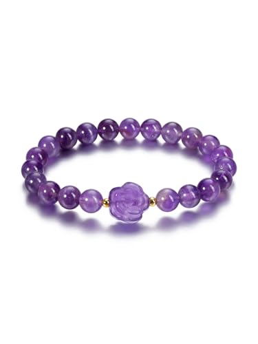 Jovivi Heilstein Armband Damen Rose 8mm Fluorit/Amethyst Edelstein Perlenarmband Kristall Stretcharmband Naturstein Schmuck von Jovivi