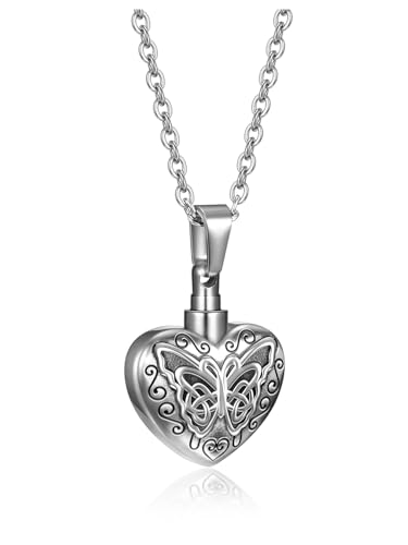 Jovivi Herz Schmetterling Anhänger Urne Kette für Asche Andenken an Verstorbene Medaillon Pendant Halskette Memorial Schmuck von Jovivi