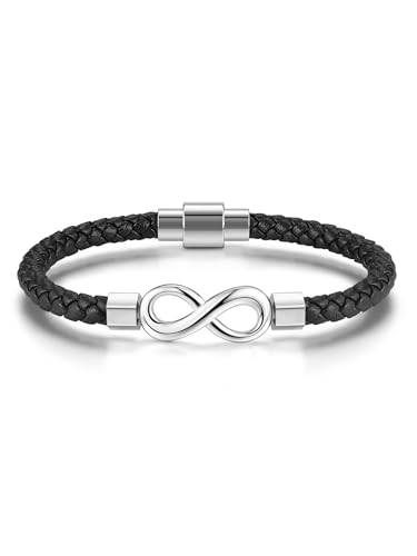 Jovivi Lederarmband Herren Armband Herren Leder Armband Infinity Wickelarmband Unendlichkeit Symbol Verstellbar Passend für Männer Frauen Idee Geschenke (Silber) von Jovivi