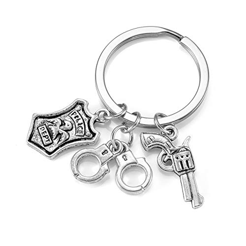 Jovivi Legierung Schlüsselanhänger mit Handschellen Pistone Schild Anhänger Schlüsselring Keychain Polizei Geschenk von Jovivi