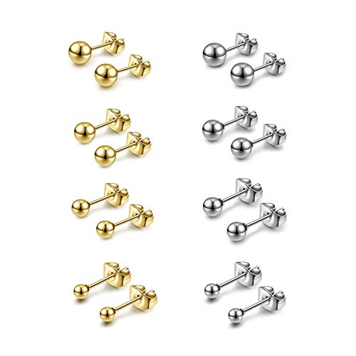 Jovivi Ohrschmuck Damen 8 Paar Ohrringe Set Kugel Ohrstecker aus Edelstahl Piercing Ohr Silber Gold, 3mm/4mm/5mm/6mm von Jovivi