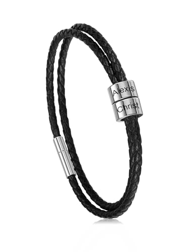 Jovivi Partnerarmbänder mit Gravur 2-5 Namen Armband Herren Lederarmband Personalisiert Armband Geflochtene Namensarmband Personalisierte Geschenke für Partner Mann Frauen Familie von Jovivi