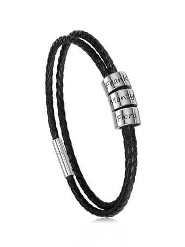 Jovivi Partnerarmbänder mit Gravur 2-5 Namen Armband Herren Lederarmband Personalisiert Armband Geflochtene Namensarmband Personalisierte Geschenke für Partner Mann Frauen Familie von Jovivi
