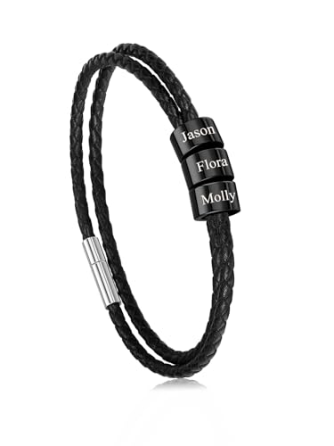 Jovivi Partnerarmbänder mit Gravur 2-5 Namen Armband Herren Lederarmband Personalisiert Armband Geflochtene Namensarmband Personalisierte Geschenke für Partner Mann Frauen Familie von Jovivi