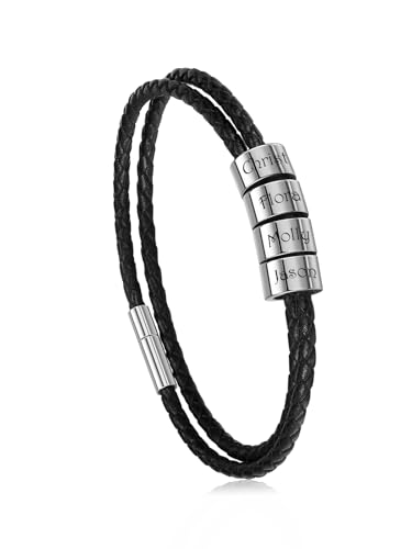 Jovivi Partnerarmbänder mit Gravur 2-5 Namen Armband Herren Lederarmband Personalisiert Armband Geflochtene Namensarmband Personalisierte Geschenke für Partner Mann Frauen Familie von Jovivi