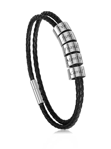 Jovivi Partnerarmbänder mit Gravur 2-5 Namen Armband Herren Lederarmband Personalisiert Armband Geflochtene Namensarmband Personalisierte Geschenke für Partner Mann Frauen Familie von Jovivi