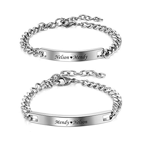 Jovivi Personalisiert Armband mit Gravur Namen ID Partnerarmbänder mit Gravur Herren Armband Freundschaftsarmband Paar Partner Armbänder für Liebe Freunde, Personalisierte Geschenk von Jovivi