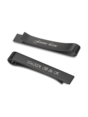 Jovivi Personalisiert Krawattenklammer mit Gravur Anpassen Text Edelstahl Krawattennadel Klassische Herren Krawattenklammer Klassisch hochwertiges Geschenk für Hochzeit, Verlobung, Valentinstag von Jovivi