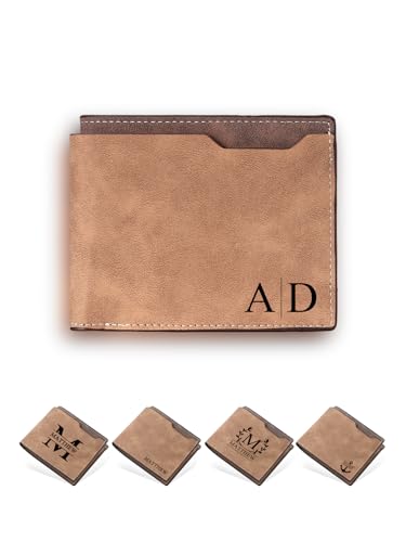 Jovivi Personalisiert Leder Geldbörse mit Namen Initialen Text Gravur Herren Geldbeute Portmonee Personalisierte Geschenke für Männer Papa Ehemann Freund Bruder Vater (Hellbraun) von Jovivi