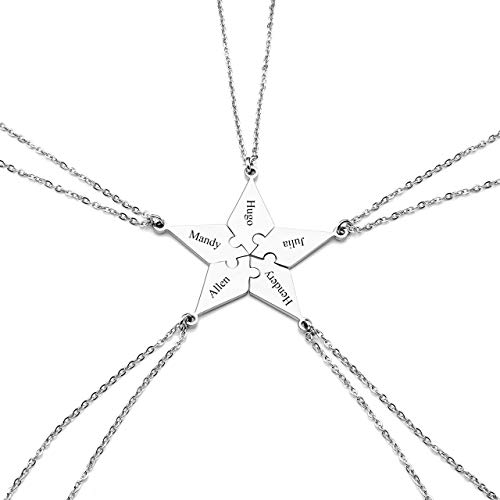 Jovivi Personalisierte Freundschaftsketten für 5 Puzzel Anhänger mit Gravur BFF Ketten Freundschaft Schwester Familie Geschenke von Jovivi