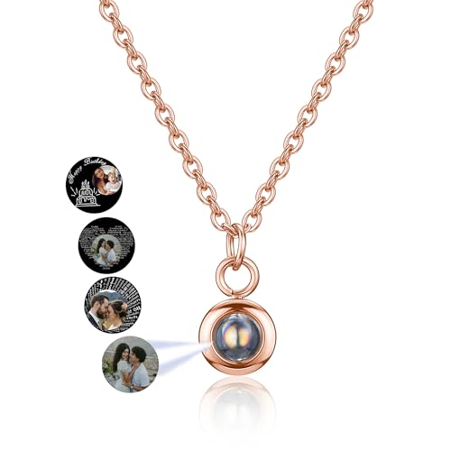 Jovivi Personalisierte Halskette Bild Projektion Kette im Stein mit Foto 100 Sprachen Ich Liebe Dich Projektion Anhänger Schmuck Geschenk für Mutter und Tochter Oma Frau Feste Freundin (Rotgold) von Jovivi