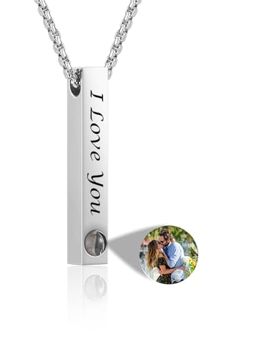 Jovivi Personalisierte Halskette Bild Projektion Kette im Stein mit Foto Wunschtext 100 Sprachen Ich Liebe Dich Projektion Anhänger Schmuck Personalisierte Geschenke für Männer Damen Frauen (Silber) von Jovivi
