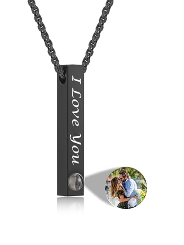 Jovivi Personalisierte Halskette Bild Projektion Kette im Stein mit Foto Wunschtext 100 Sprachen Ich Liebe Dich Projektion Anhänger Schmuck Personalisierte Geschenke für Männer Damen Frauen (Schwarz) von Jovivi