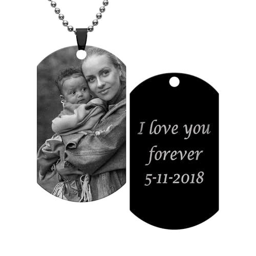 Jovivi Personalisierte Kette mit Bild Dog Tag Anhänger mit Text Foto Gravur Pendant aus Edelstahl Schmuck Damen Herren von Jovivi