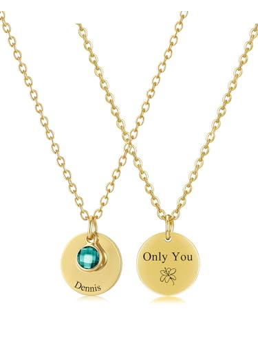 Jovivi Personalisierte Kette mit Text Gravur und Geburtsstein Namenskette Edelstahl Kette mit Namen Buchstaben Personalisiertes Geschenk für Geburtstag Muttertag Weihnachten (Gold) von Jovivi