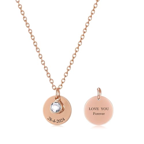 Jovivi Personalisierte Kette mit Text Gravur und Geburtsstein Namenskette Edelstahl Kette mit Namen Buchstaben Personalisiertes Geschenk für Geburtstag Muttertag Weihnachten (Rotgold) von Jovivi