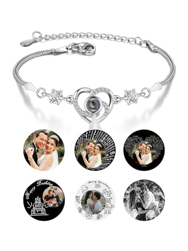 Jovivi Personalisiertes Armband Projektion Armband mit Foto Bild Herz Armkette 100 Sprachen Ich liebe dich Armband Fotoarmband für Herren Damen Freundschaftsarmbänder Personalisierte Geschenke von Jovivi