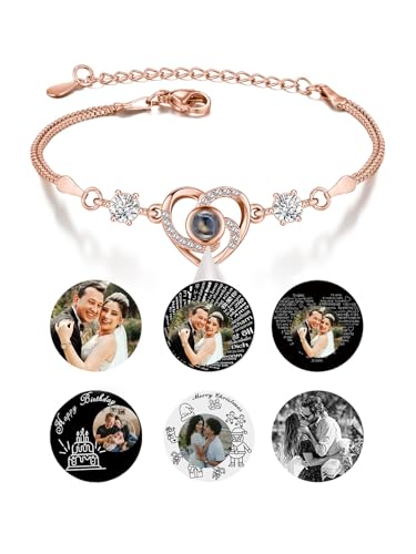 Jovivi Personalisiertes Armband Projektion Armband mit Foto Bild Herz Armkette 100 Sprachen Ich liebe dich Armband Fotoarmband für Herren Damen Freundschaftsarmbänder Personalisierte Geschenke von Jovivi