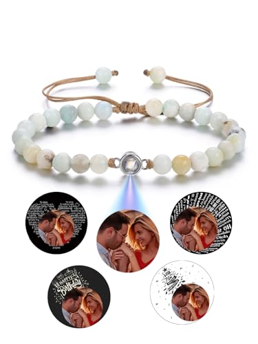 Jovivi Personalisiertes Armband Mit Foto Bild Projektion - 100 Sprachen Ich Liebe Dich Fotoarmband für Herren Damen - Freundschaftsarmbänder Personalisierte Geschenke (Amazonenstein) von Jovivi