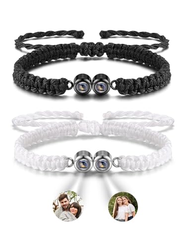 Jovivi Personalisiertes Armband mit Foto Bild Projektion Armband Fotoarmband Foto Armbänder Liebe Freundschaft Schmuck Personalisierte Geschenke für Männer Frauen Geburtstag (Schwarz+Weiß) von Jovivi