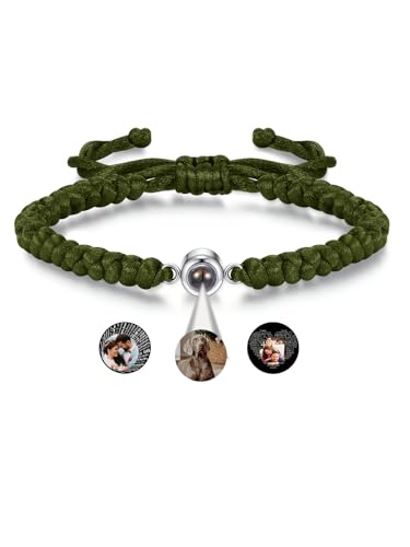 Jovivi Personalisiertes Armband mit Foto Partner Armbänder Bild Projektion Armband Fotoarmband Freundschaftsarmbänder Personalisierte Geschenk für Freundin Paare Männer Frauen (1pcs - Olivgrün) von Jovivi