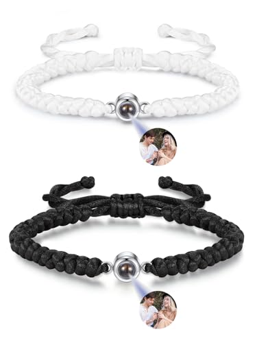 Jovivi Personalisiertes Armband mit Foto Partner Armbänder Bild Projektion Armband Fotoarmband Freundschaftsarmbänder Personalisierte Geschenk für Freundin Paare Männer Frauen (2pcs - Schwarz+Weiß) von Jovivi