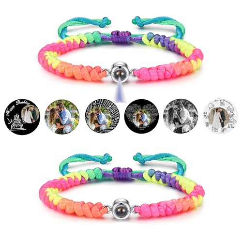 Jovivi Personalisiertes Armband mit Foto Partner Armbänder Bild Projektion Armband Fotoarmband Freundschaftsarmbänder Personalisierte Geschenk für Freundin Paare Männer Frauen (2pcs - Regenbogen) von Jovivi