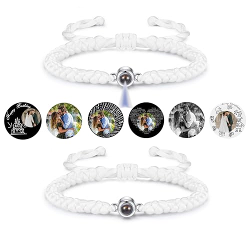 Jovivi Personalisiertes Armband mit Foto Partner Armbänder Bild Projektion Armband Fotoarmband Freundschaftsarmbänder Personalisierte Geschenk für Freundin Paare Männer Frauen (2pcs - Weiß) von Jovivi