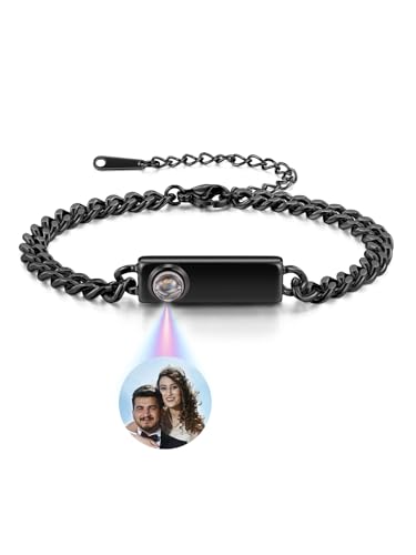 Jovivi Personalisiertes Armband mit Foto im Stein Bild Projektion Armband Edelstahl Partnerarmbänder Fotoarmband für Herren Damen Freundschaftsarmbänder Personalisierte Geschenke (Schwarz) von Jovivi