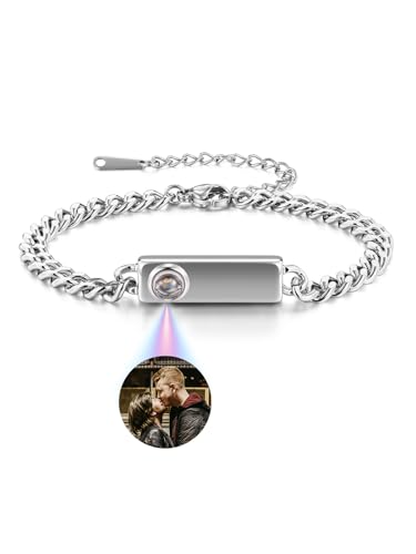 Jovivi Personalisiertes Armband mit Foto im Stein Bild Projektion Armband Edelstahl Partnerarmbänder Fotoarmband für Herren Damen Freundschaftsarmbänder Personalisierte Geschenke (Silber) von Jovivi
