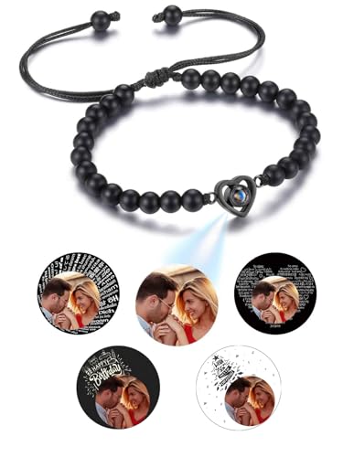 Jovivi Personalisiertes Armband mit eigenem Foto Personalisiertes Bild Armband 100 Sprachen Ich liebe dich Armband Fotoarmband Personalisierte Geschenke für Mann Frauen (Schwarzer Achatl) von Jovivi