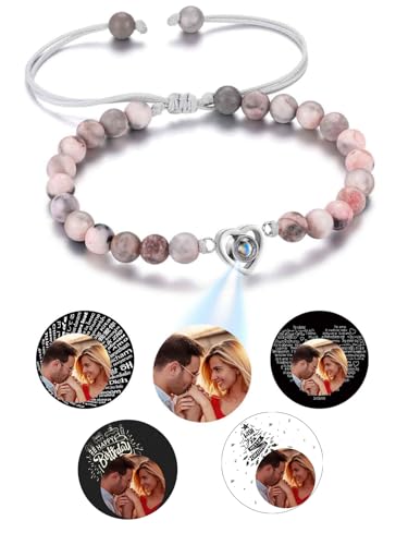 Jovivi Personalisiertes Armband mit eigenem Foto Personalisiertes Bild Armband 100 Sprachen Ich liebe dich Armband Fotoarmband Personalisierte Geschenke für Mann Frauen (Zebra Jaspis) von Jovivi