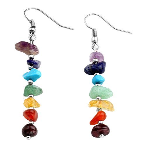 Jovivi Schmuck,Damen Chakra Ohrringe Reiki-Energietherapie Ohrhänger 7 Steine Beads Chakra Healing Ohrring Ohrstecker von Jovivi